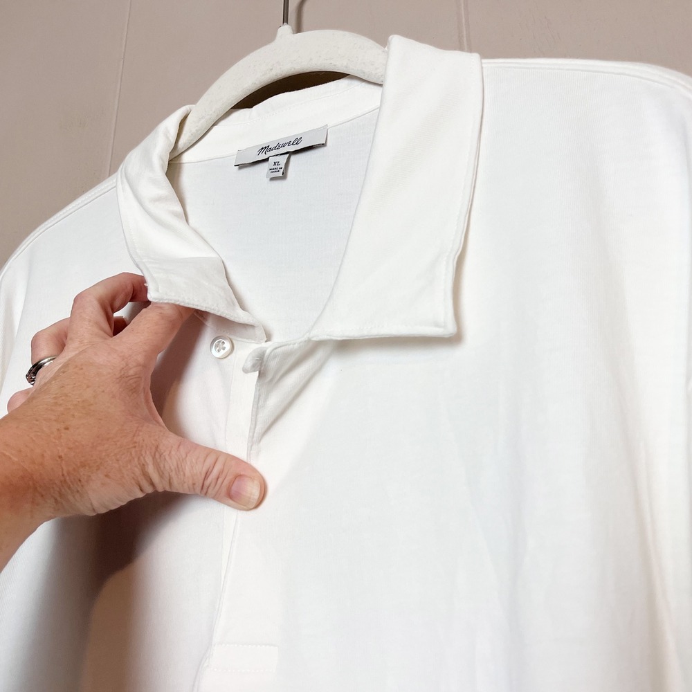 Madewell Men's Vintage Polo XL White Short Sleeve Cotton Shirt Hidden Placket - Picture 7 of 11
